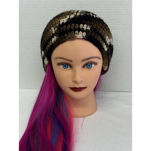 Beanie Hat Skull Cap Adult Teens Crochet Unisex Brown Black Tan Camo Color - Picture 1 of 8